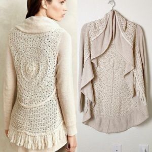 Anthropologie Circle Fringe Cardigan Wool Blend L